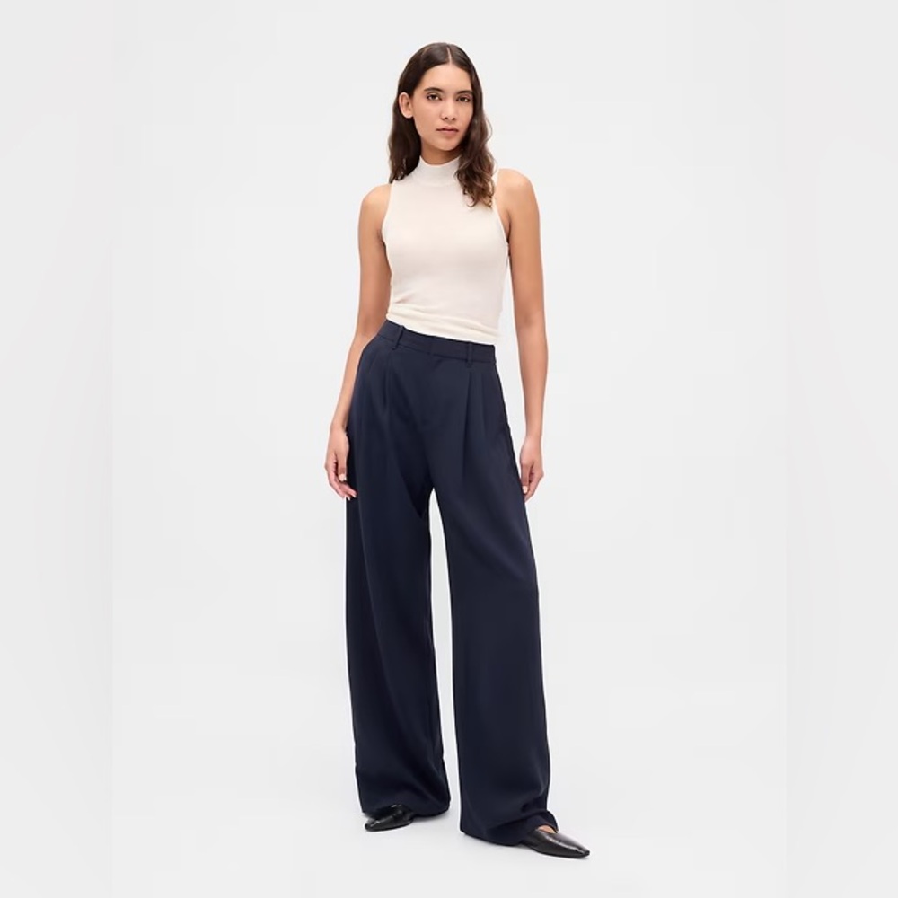 GAP NWT Women's Navy Wide-Leg Trousers 365 High Rise Pleated Trouser